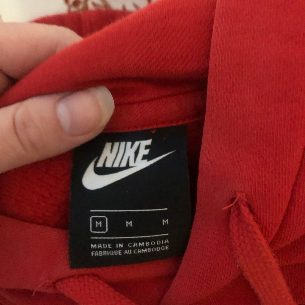 Nike Red Hooded Sweatshirt with White Swoosh Tag